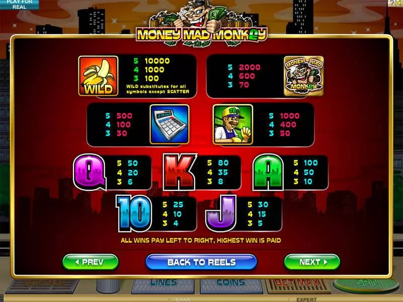Info and Rules - Microgaming Money Mad Monkey Slot