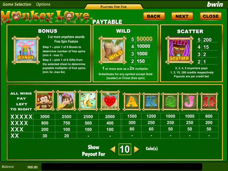 Info and Rules - Amaya Monkey Love Slot