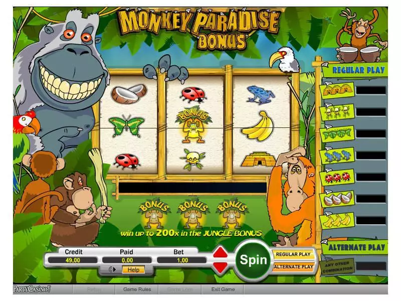 Main Screen Reels - bwin.party Monkey Paradise Bonus Slot