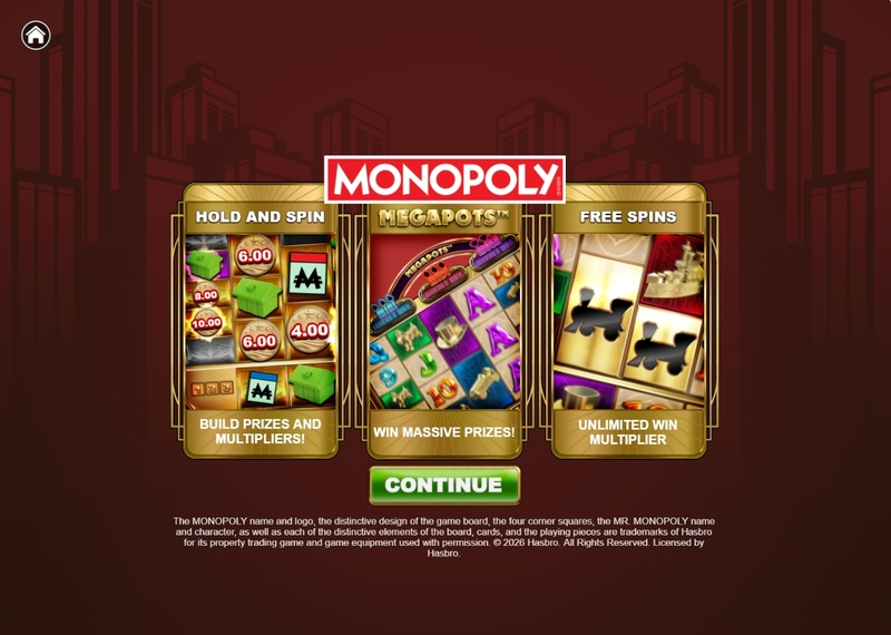 Info and Rules - Big Time Gaming Monopoly Megapots Slot