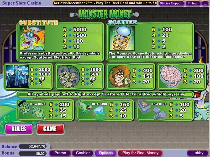 Info and Rules - WGS Technology Monster Money Slot