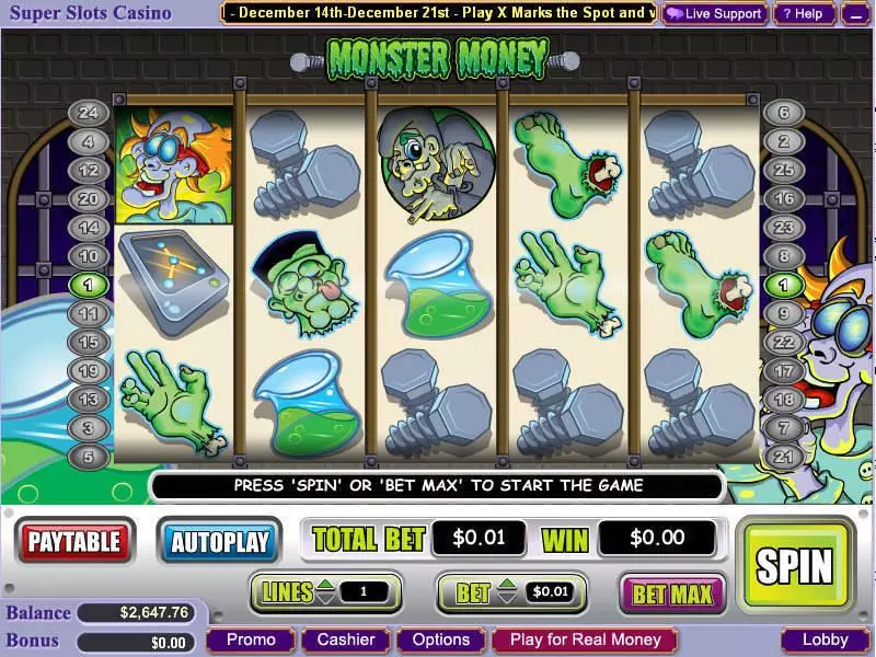 Main Screen Reels - WGS Technology Monster Money Slot