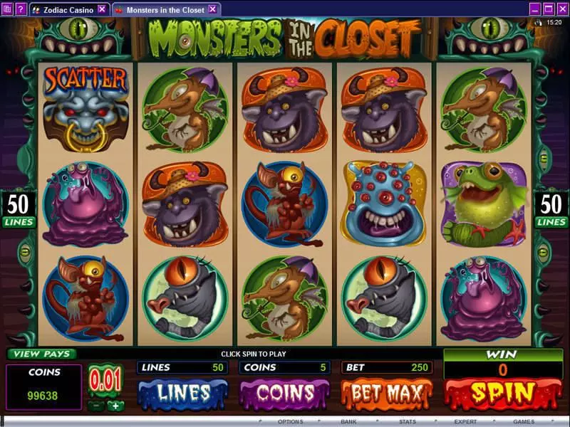 Main Screen Reels - Microgaming Monsters in the Closet Slot