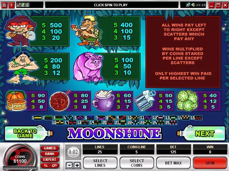 Info and Rules - Microgaming Moonshine Slot