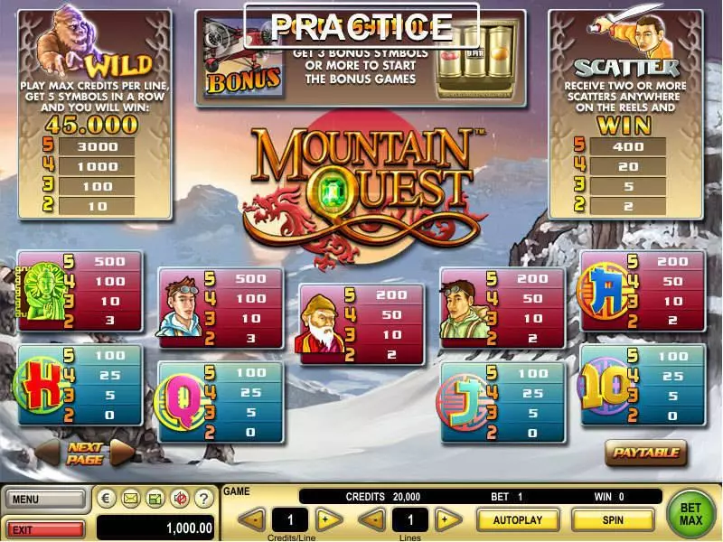Info and Rules - GTECH Mountain Quest Slot