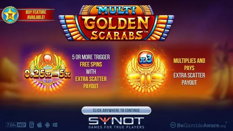 Introduction Screen - Synot Games Multi Golden Scarab Slot