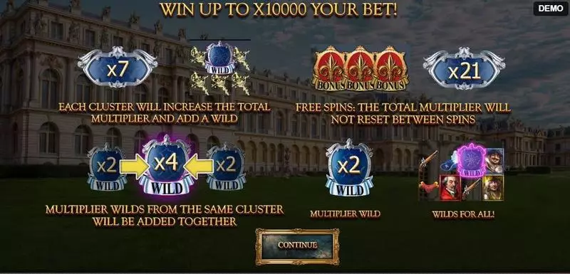 Info and Rules - Red Rake Gaming Musketeers 1 Wild for All Slot
