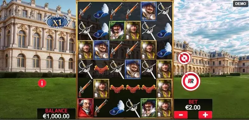 Main Screen Reels - Red Rake Gaming Musketeers 1 Wild for All Slot