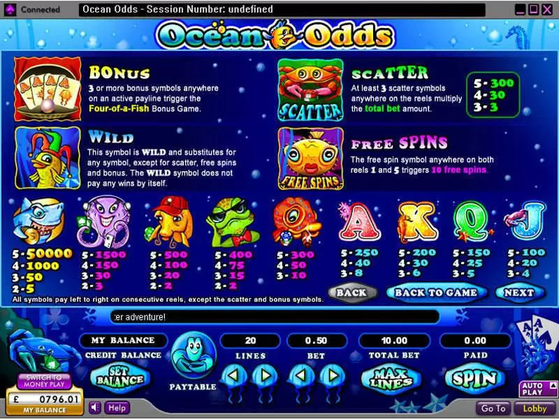 Info and Rules - 888 Ocean Odds Slot
