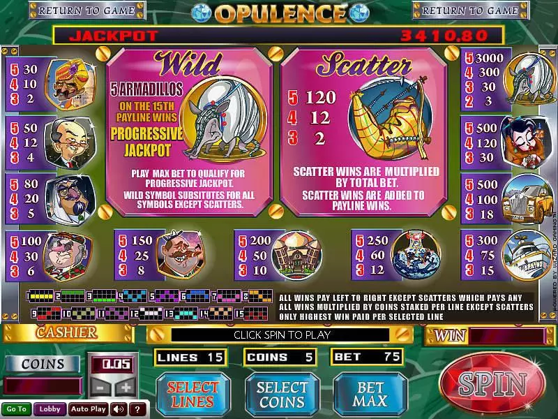 Info and Rules - Wizard Gaming Opulence Slot