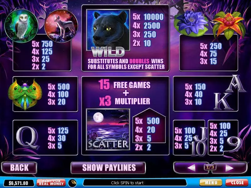 Info and Rules - PlayTech Panther Moon Slot