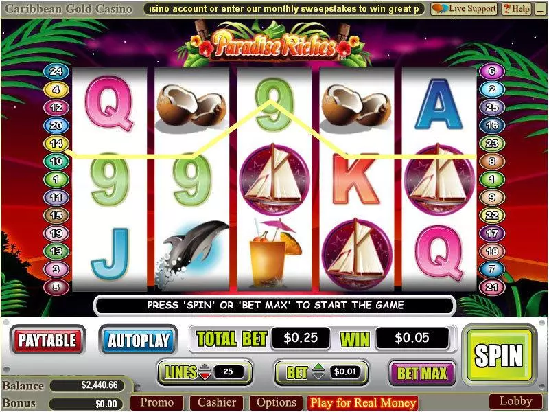 Main Screen Reels - WGS Technology Paradise Riches Slot