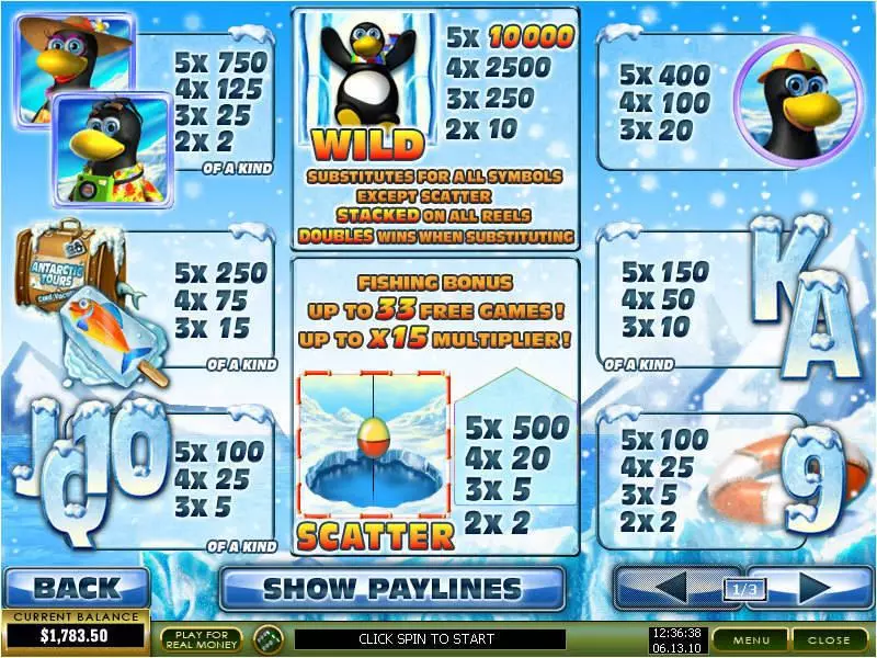 Info and Rules - PlayTech Penguin Vacation Slot