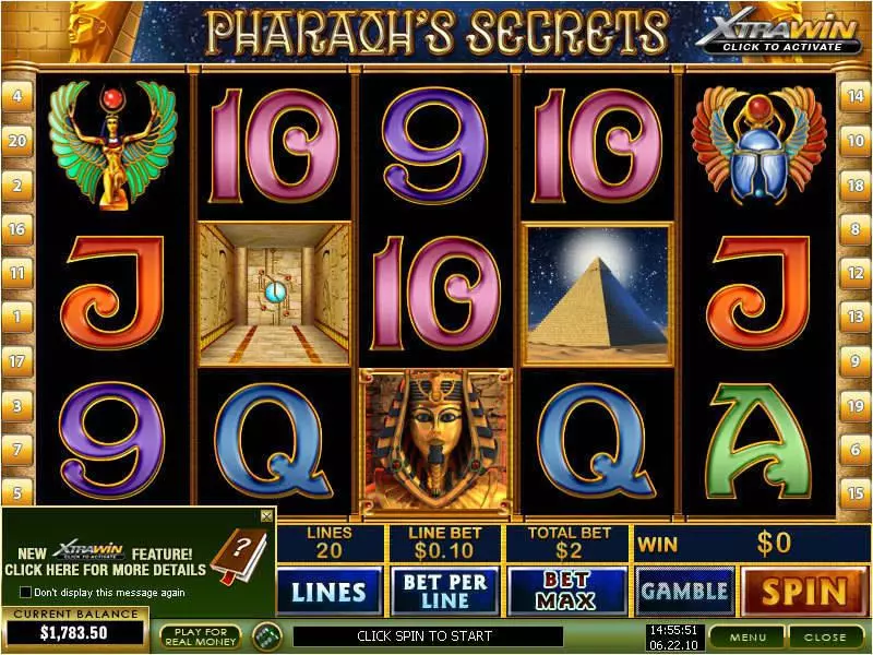 Main Screen Reels - PlayTech Pharaoh's Secrets Slot