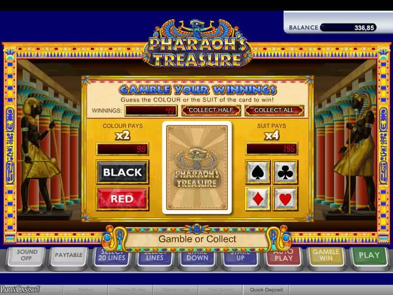 Gamble Screen - bwin.party Pharaoh's Treasure Slot
