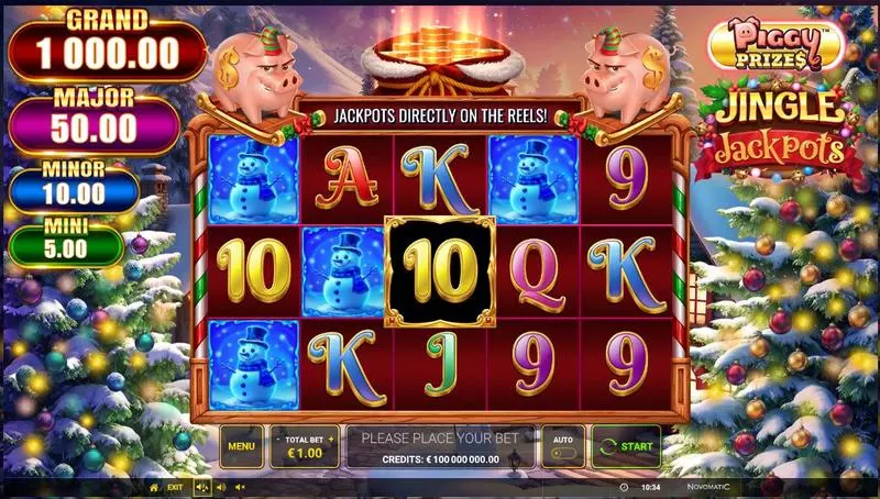 Main Screen Reels - Greentube Piggy Prizes - Jingle Jackpots Slot
