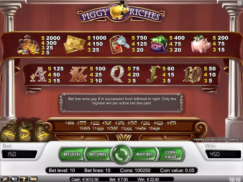 Info and Rules - NetEnt Piggy Riches Slot