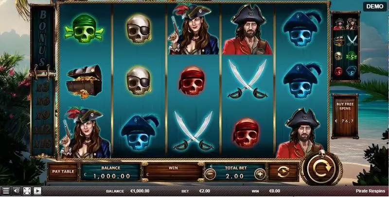 Main Screen Reels - Red Rake Gaming Pirate Respin Slot