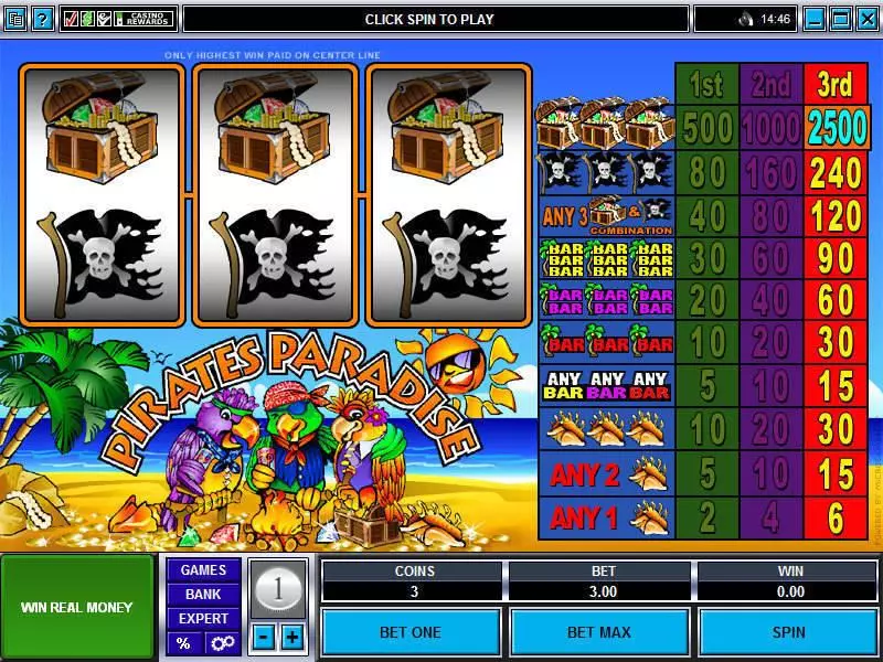 Main Screen Reels - Microgaming Pirate's Paradise Slot