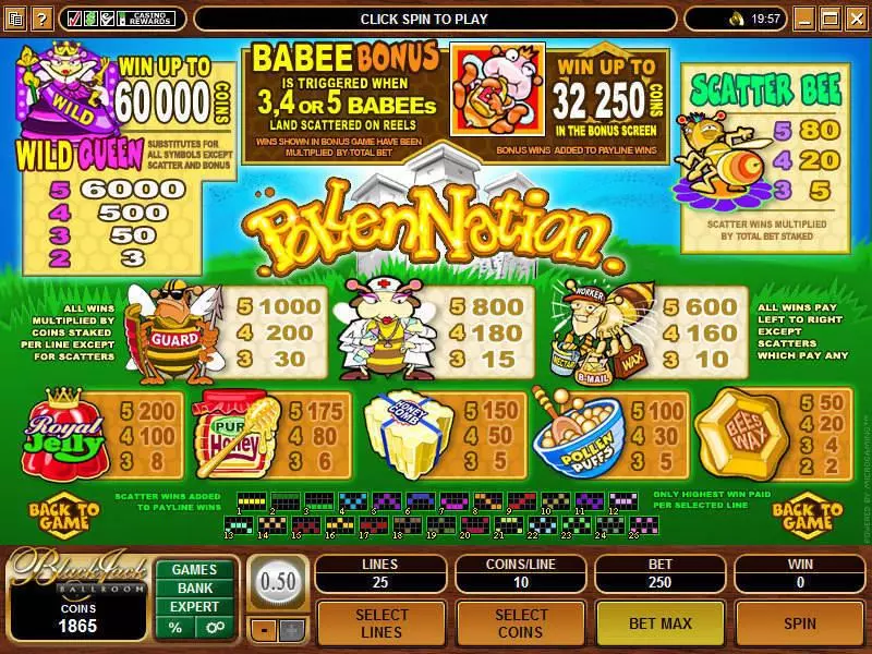 Info and Rules - Microgaming Pollen Nation Slot