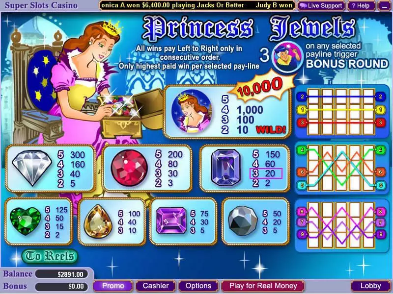 Info and Rules - WGS Technology Princess Jewels Slot