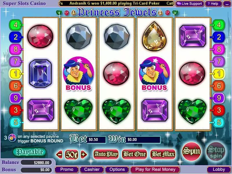 Main Screen Reels - WGS Technology Princess Jewels Slot