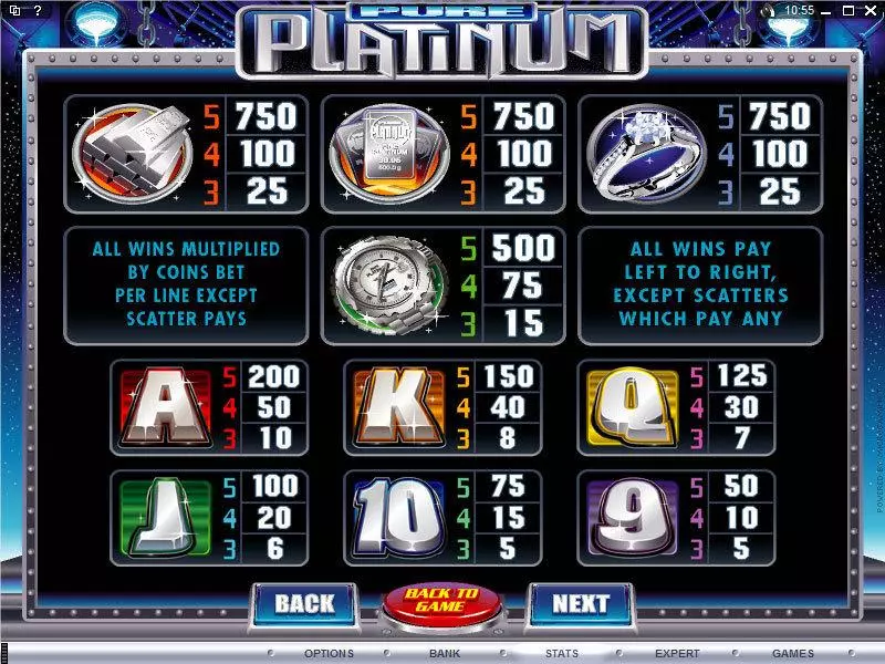 Info and Rules - Microgaming Pure Platinum Slot