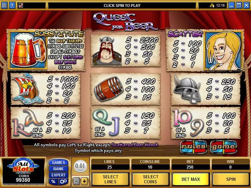 Info and Rules - Microgaming Quest for Beer Slot