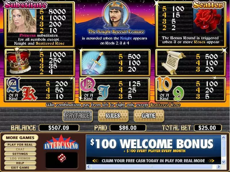 Info and Rules - CryptoLogic Quest of Kings Slot
