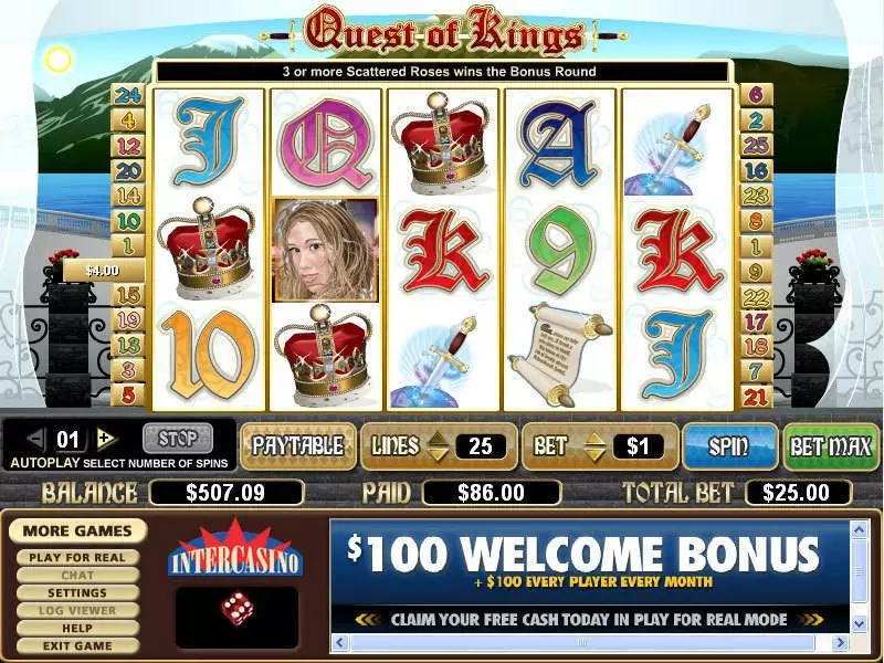 Main Screen Reels - CryptoLogic Quest of Kings Slot