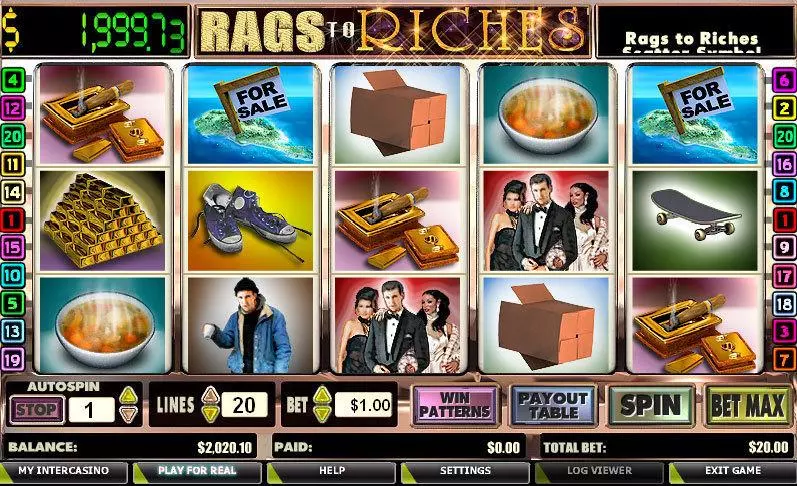 Main Screen Reels - CryptoLogic Rags to Riches 20 Lines Slot