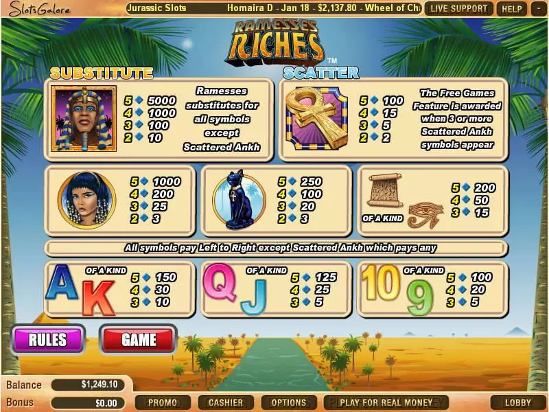 Info and Rules - WGS Technology Ramesses Riches Slot