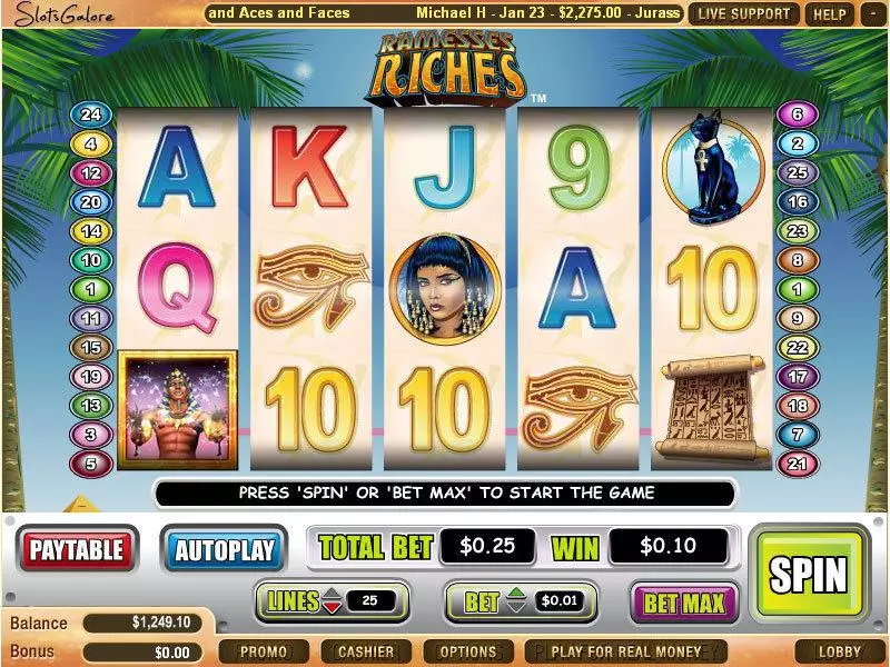 Main Screen Reels - WGS Technology Ramesses Riches Slot