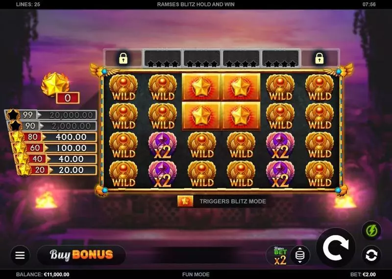 Main Screen Reels - Kalamba Games Ramses Blitz Hold and Win Slot