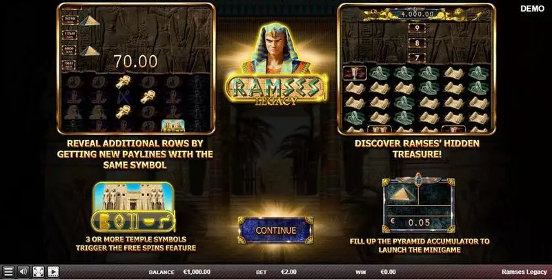 Info and Rules - Red Rake Gaming Ramses Legacy Slot