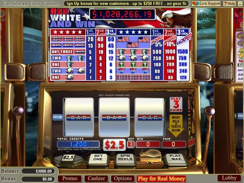 Main Screen Reels - WGS Technology Red White and Win Slot