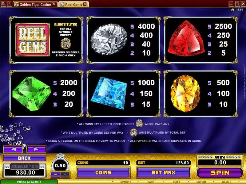 Info and Rules - Microgaming Reel Gems Slot