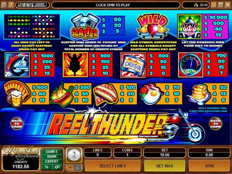 Info and Rules - Microgaming Reel Thunder Slot
