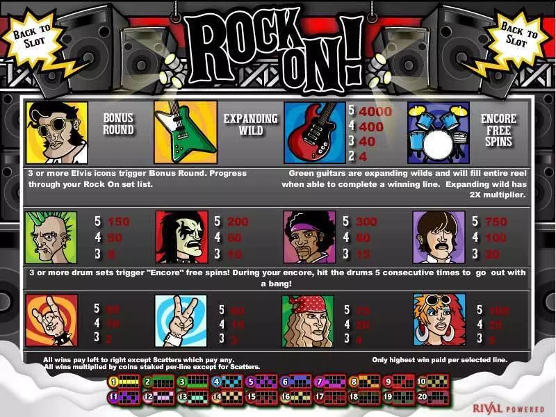 Info and Rules - Rival Rock On Slot