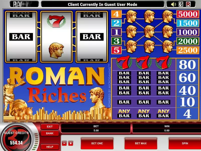 Main Screen Reels - Microgaming Roman Riches Slot