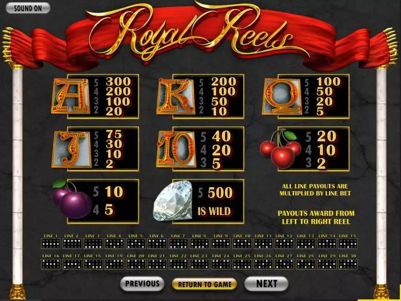 Info and Rules - BetSoft Royal Reels Slot