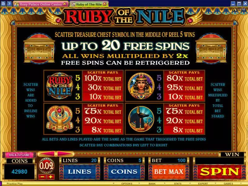 Info and Rules - Microgaming Ruby of the Nile Slot