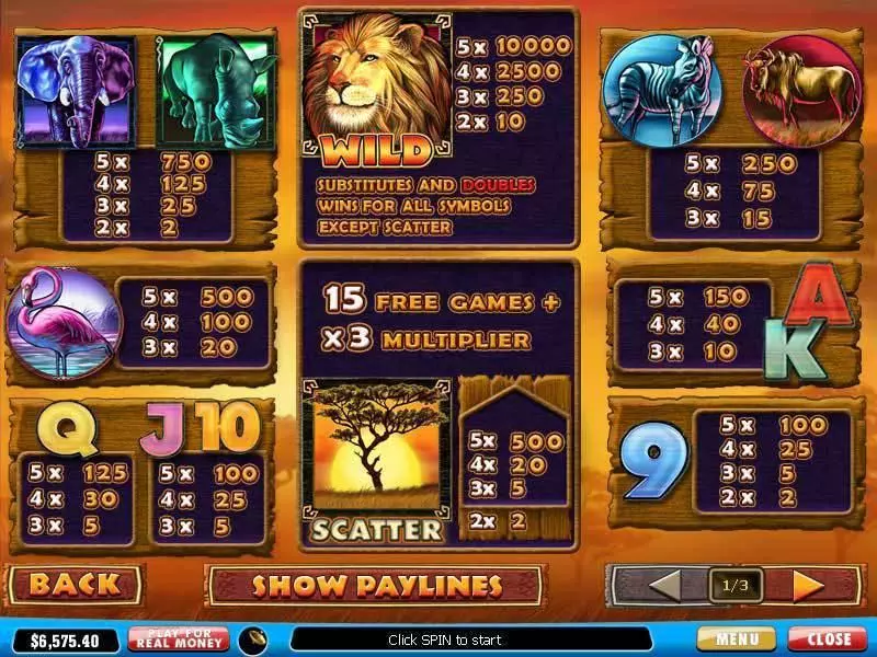 Info and Rules - PlayTech Safari Heat Slot