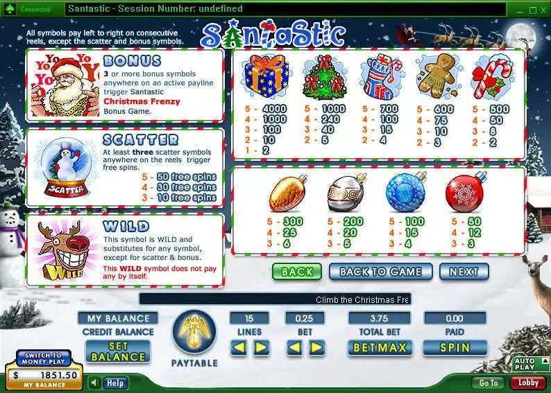 Info and Rules - 888 SantaStic Slot