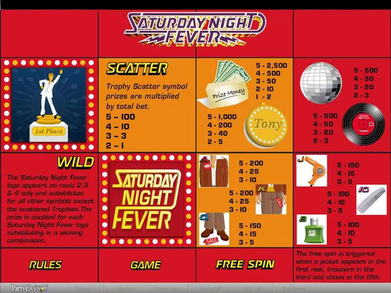 Info and Rules - bwin.party Saturday Night Fever Slot