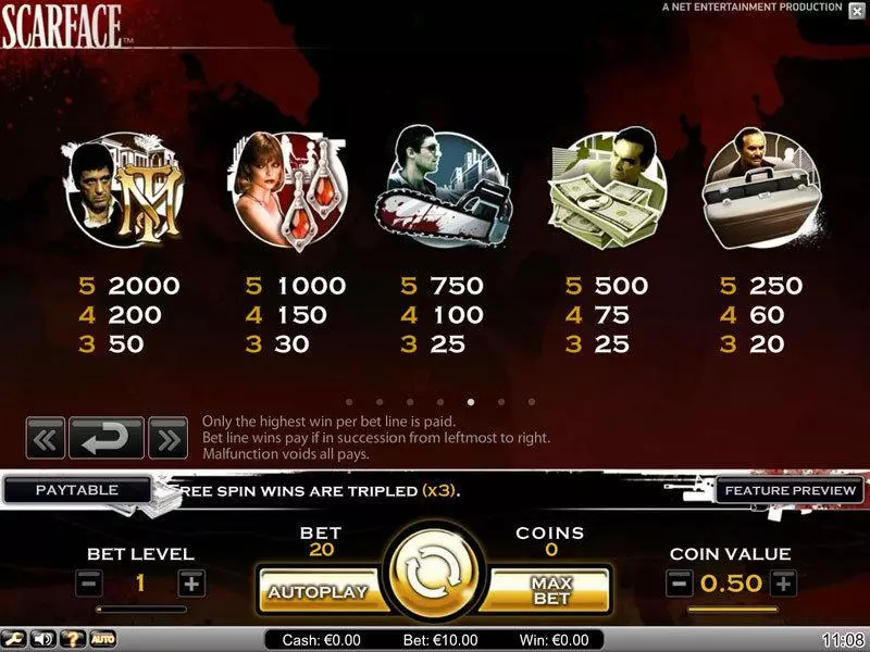Info and Rules - NetEnt Scarface Slot