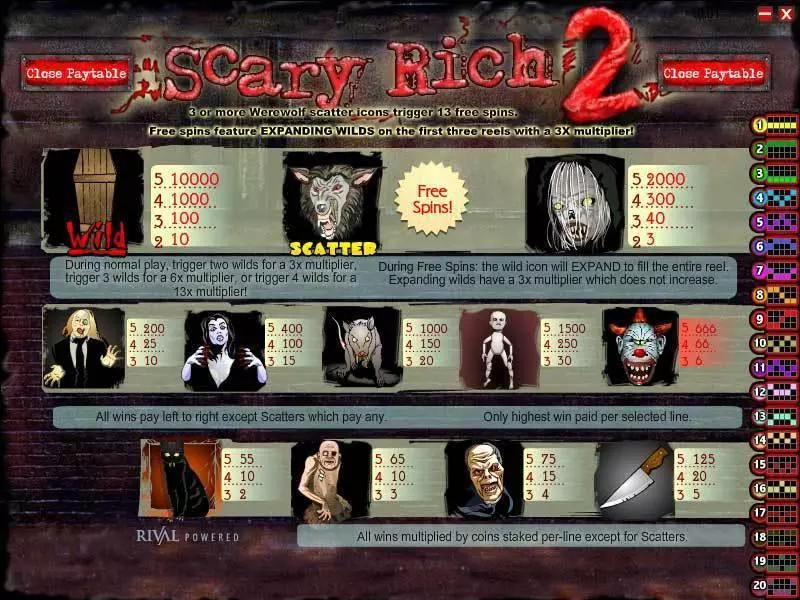 Info and Rules - Rival Scary Rich 2 Slot