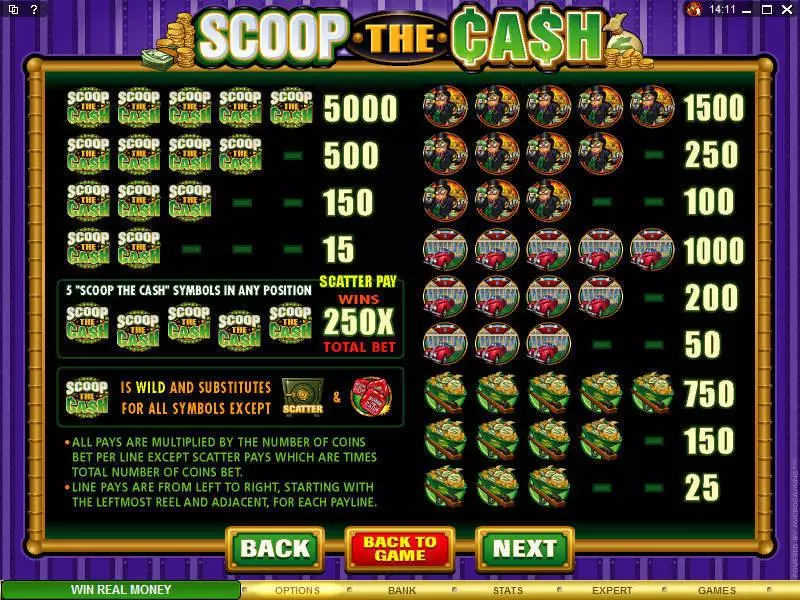 Info and Rules - Microgaming Scoop the Cash Slot