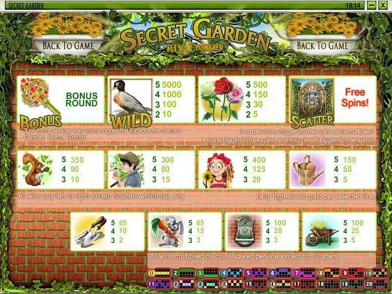 Info and Rules - Rival Secret Garden Slot
