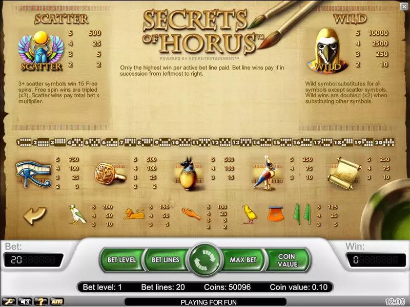 Info and Rules - NetEnt Secrets of Horus Slot